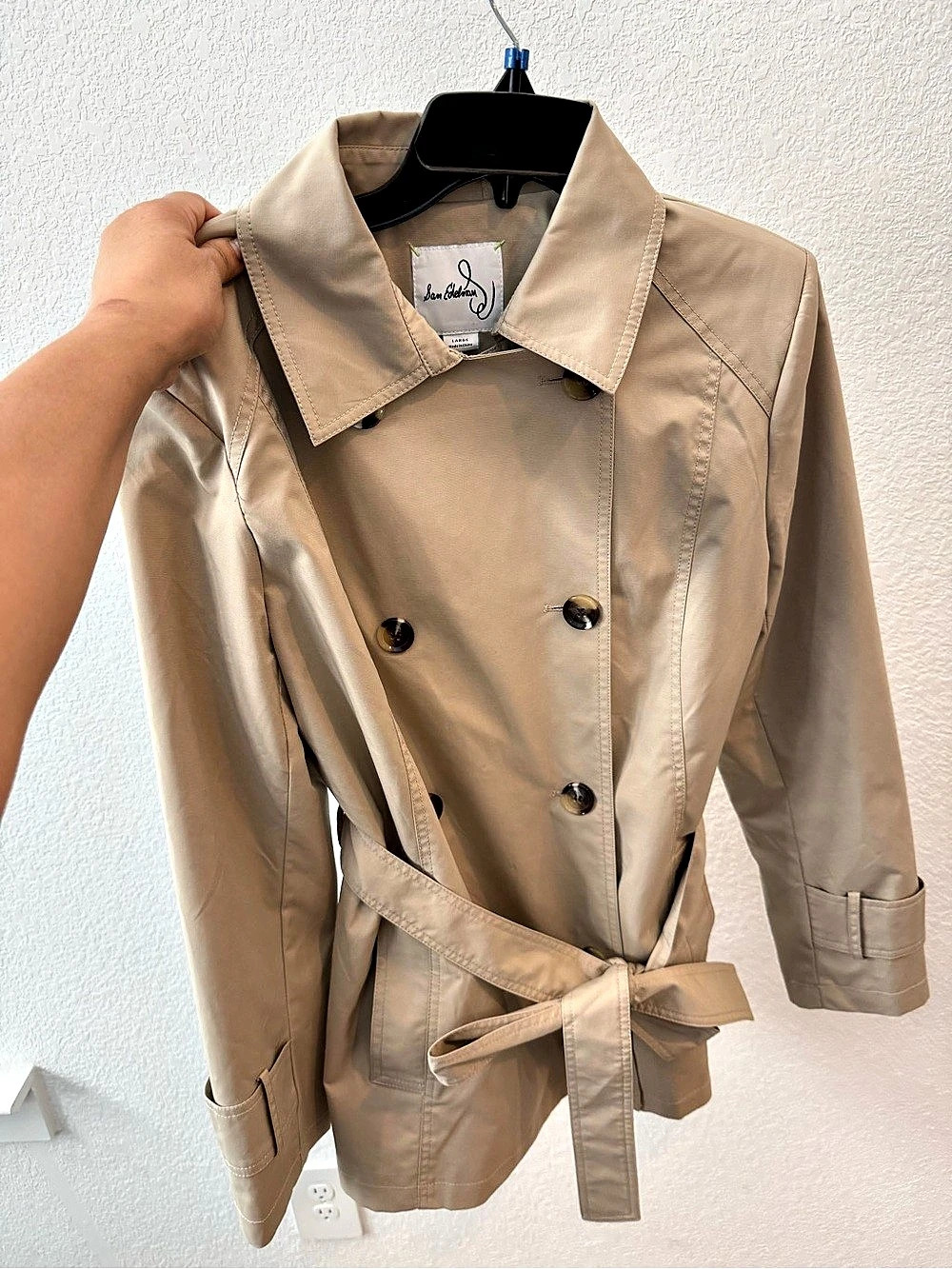 Sam Edelman Double Breasted Short Trench Coat Beige Large